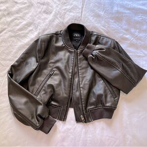 Zara viral leather cropped bomber jacket